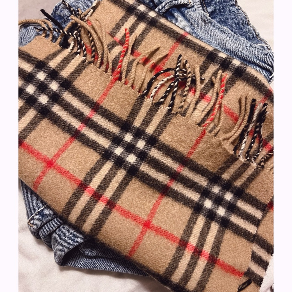 Vintage Burberry Classic Brown Tan House Check Pattern Scarf 100% Cashmere